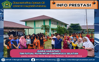 Tim Futsal Putri MTsN 3 Bengkulu Selatan Juara Harapan 1 Tingkat Semaku pada Milad Fair  MAN Bengkulu Selatan ke 51 Tahun 2024